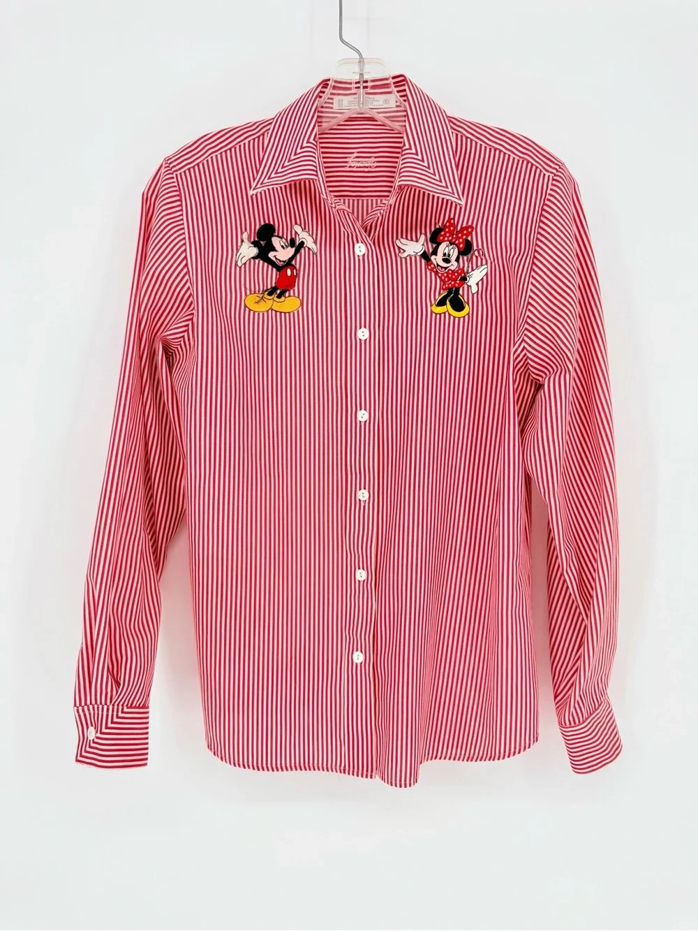 Foxcroft Disney Mickey Minnie Mouse Striped Wrinkle Free Button Up Shirt 6 - Picture 2 of 10